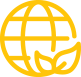 Símbolo de um globo amarelo com folhas, representando cuidados ao planeta